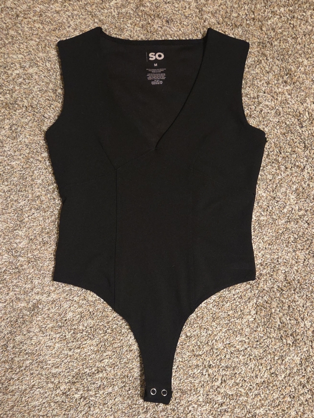 SO Black Sleeveless V-Neck Compression Bodysuit Snap Bottom Womens Medium
